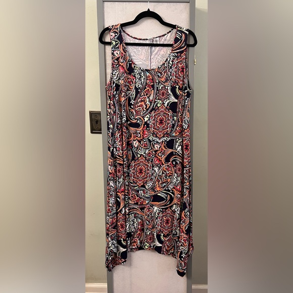 Artisan NY M L Women Multicolor Round Neck Sleeveless Midi Dress Paisley Stretch - Picture 8 of 9